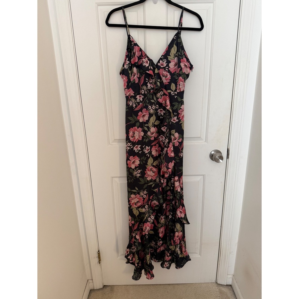 Dress Forum Los Angeles Floral Ruffle Maxi Dress Black Pink Medium